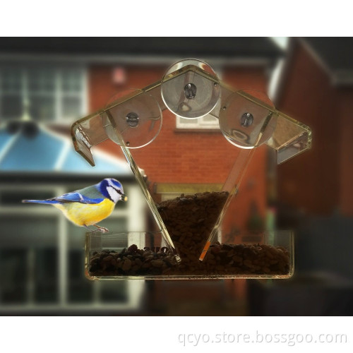 Acrylic Window Bird Feeder. Sliding Roof. Super Strong Suction Cup Design Secures the Bird House on the Window.
